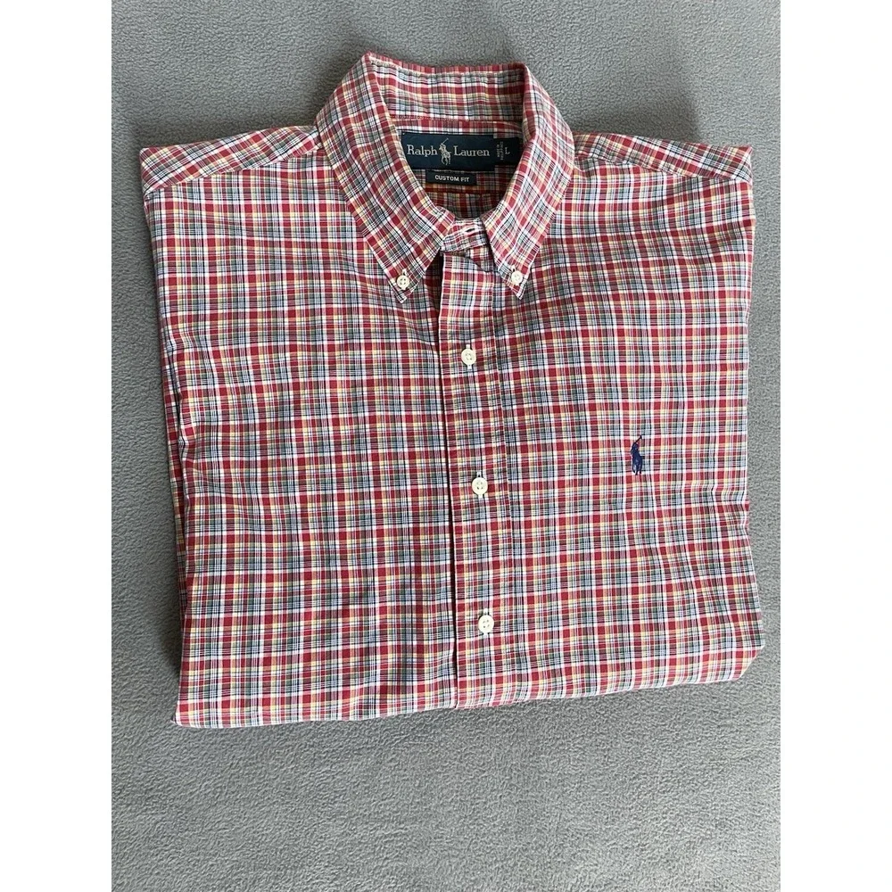 Polo Ralph Lauren Custom Fit Red / Green Plaid Mens Button Down Sz Lrg